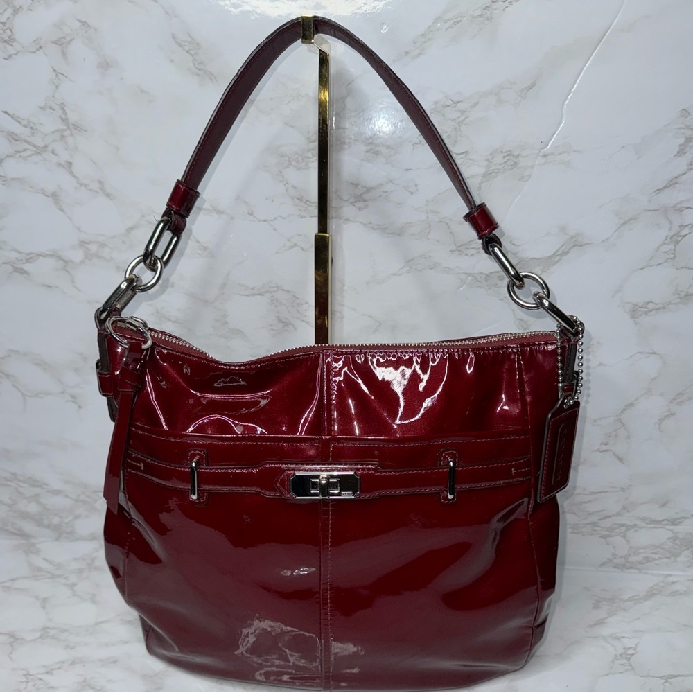 COACH CHELSEA Wine Red Patent Leather Ashley Hobo Shoulder Bag Purse #17861 EUC - Picture 17 of 17